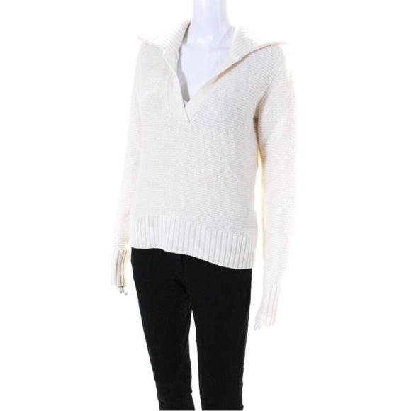 Veronica Beard Brogen Long Sleeves Collared Sweater White Cotton Size Small - Picture 3 of 5